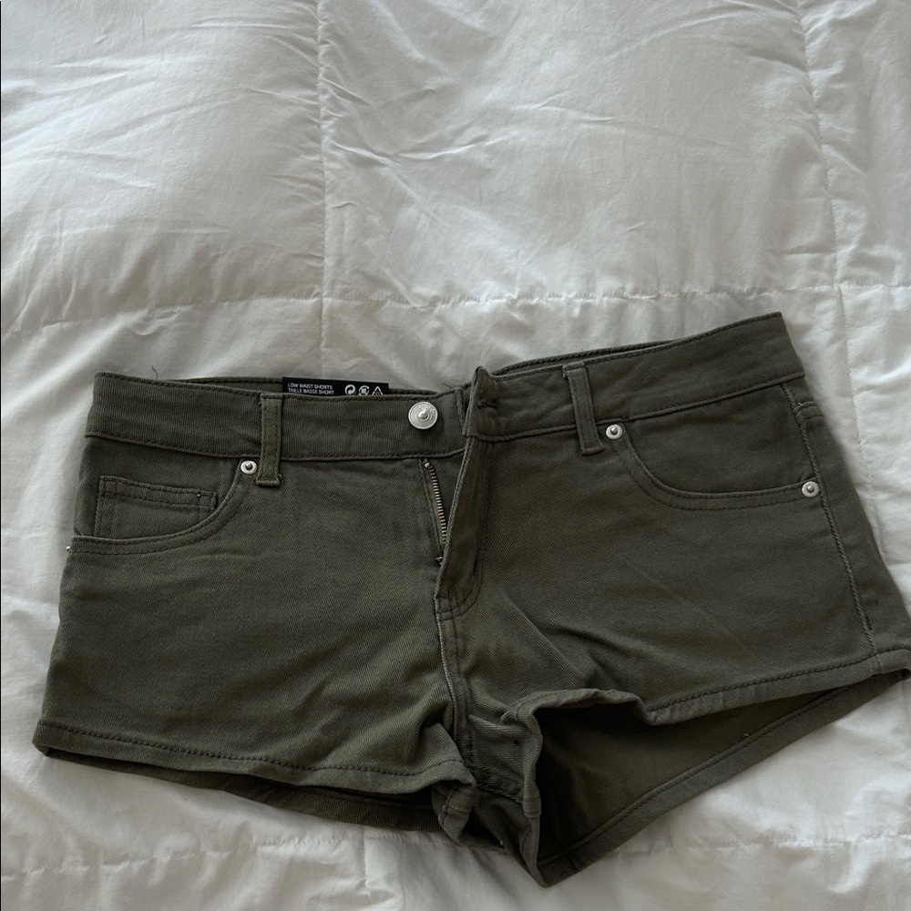 H&M Green Jean Shorts Rolled Hem